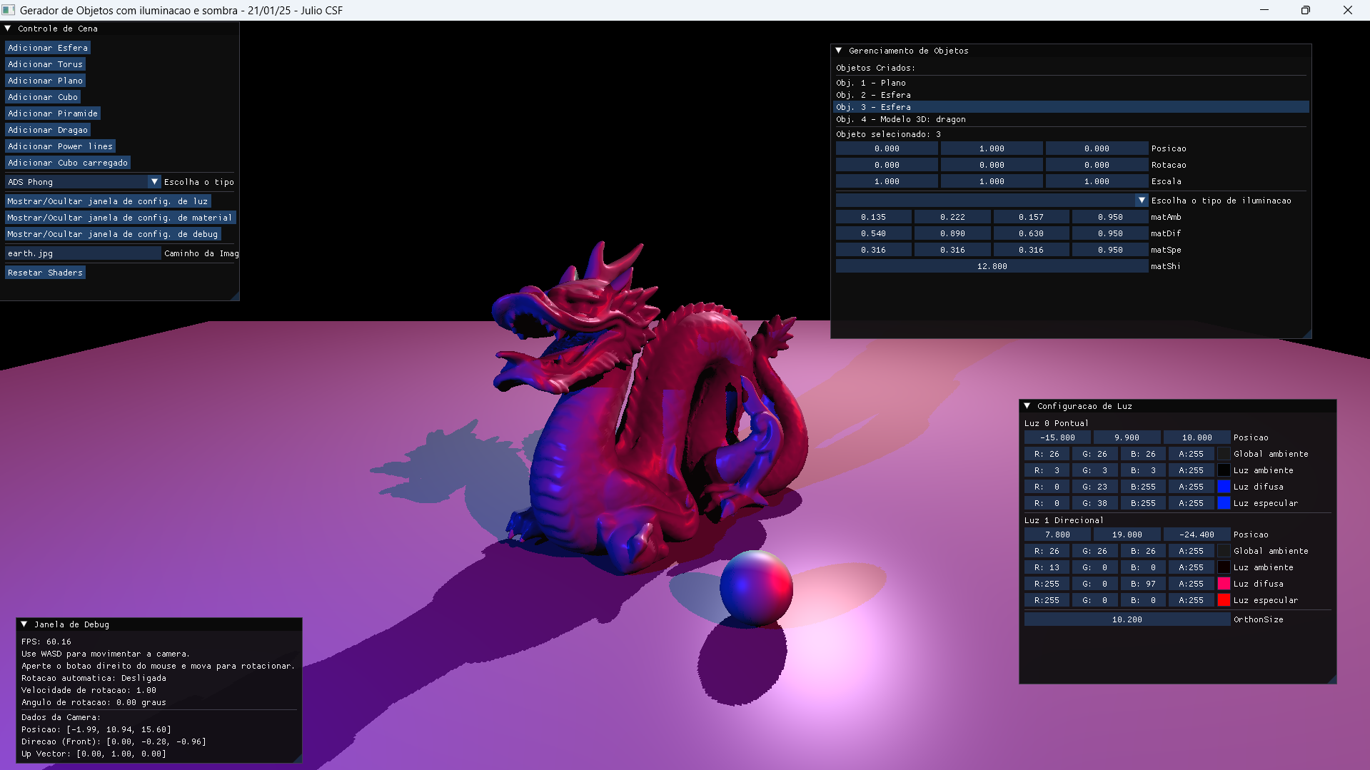 Exemplo de programa com luz ADS (Shaders OpenGL)